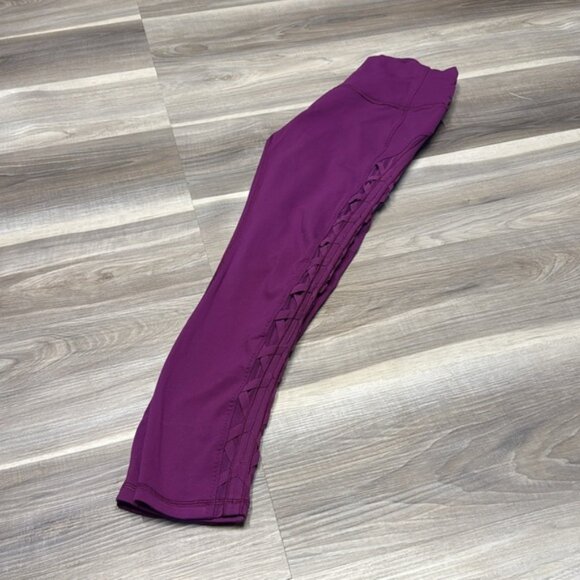 Lululemon purple leggings with lace up mesh sides, size 8 - Picture 2 of 7
